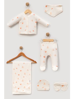 NEU KIDS %100 Pamuk 6'lı Kalp Baskılı Yenidoğan Set