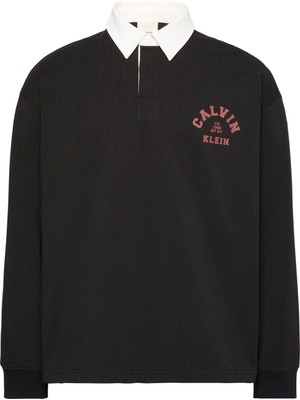 Calvin Klein Erkek Siyah Calvin Klein Compact Rugby Ls Polo Erkek Siyah Polo Sweatshirt