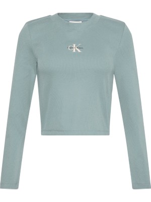 Calvin Klein Kadın Turkuaz Calvin Klein Ls Monologo Baby Tee Kadın Turkuaz Uzun Kollu T-Shirt