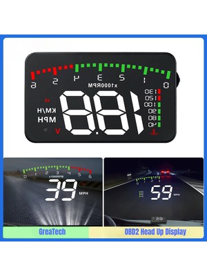 GreaTech Araba Hararet Motor Su Sıcaklığı Hız Göstergesi Devir - Voltaj Gösterge Ekranı Obd2 Hud