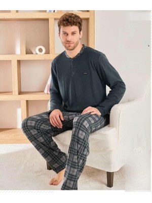 Pijamoni Erkek Düğme Yaka Kışlık Mikrosoft Likralı Pijama Takımı 6410/6 - 1 Adet