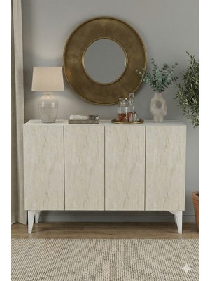 Ceneyra KA1211BT - Lipa Konsol, Tv Sehpası ve Kahve Köşesi 120CM Beyaz-Traverten