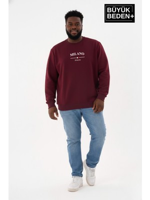 Superlife Erkek Büyük Beden Milano Italia Baskılı Bisiklet Yaka Ince Sweatshirt SPR26BSW956-9
