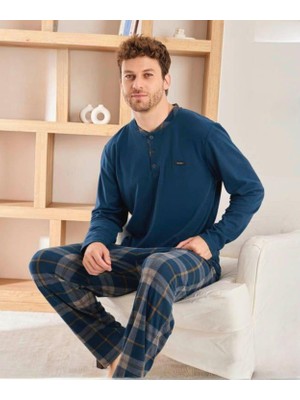 Pijamoni Erkek Düğme Yaka Kışlık Mikrosoft Likralı Pijama Takımı 6410/8 - 1 Adet