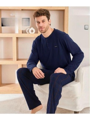 Pijamoni Erkek Düğme Yaka Kışlık Mikrosoft Likralı Pijama Takımı 6410/4 - 1 Adet