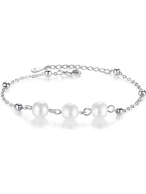 Kumi 925 Ayar Ayarlanabilir Çiçek İnci Tasarım Kadın Gümüş Bileklik