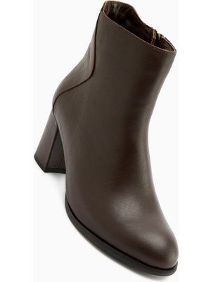 Limoya Eliza Hakiki Deri Kahve Topuklu Kadın Bot