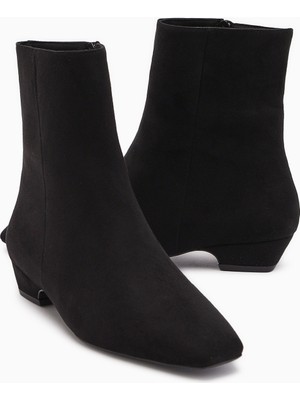 Limoya Grace Siyah Süet Kısa Topuklu Küt Burunlu Kadın Bot