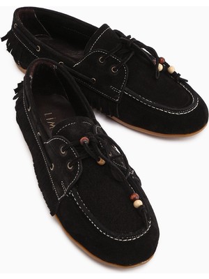 Limoya Rania Hakiki Deri Siyah Kadın Loafer Ayakkabı