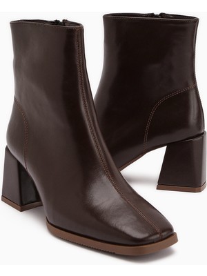 Limoya Margot Kahve Küt Burunlu Topuklu Kadın Bot