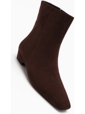 Limoya Grace Kahve Süet Kısa Topuklu Küt Burunlu Kadın Bot