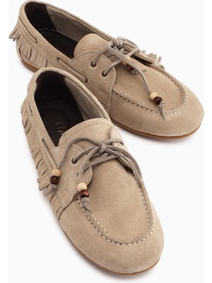 Limoya Rania Hakiki Deri Bej Kadın Loafer Ayakkabı