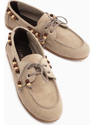 Limoya Liah Hakiki Deri Bej Kadın Loafer Ayakkabı