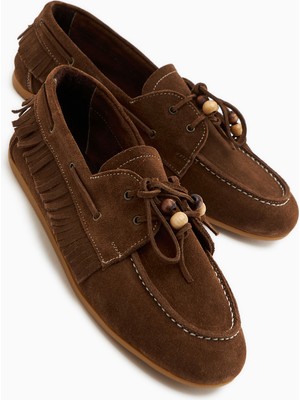 Limoya Rania Hakiki Deri Kahve Kadın Loafer Ayakkabı