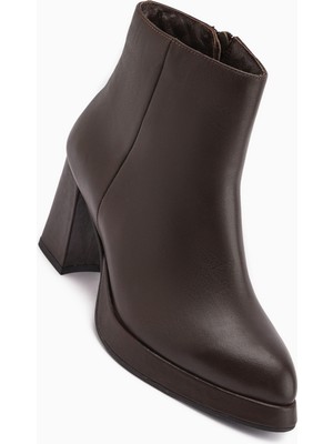 Limoya Gaby Hakiki Deri Kahve Platform Topuklu Kadın Bot