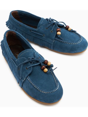 Limoya Rania Hakiki Deri Kot Mavisi Kadın Loafer Ayakkabı