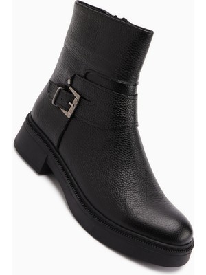 Limoya Clary Hakiki Deri Siyah Kemerli Kadın Bot