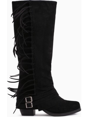 Limoya Rozin Siyah Süet Bohem Kadın Çizme