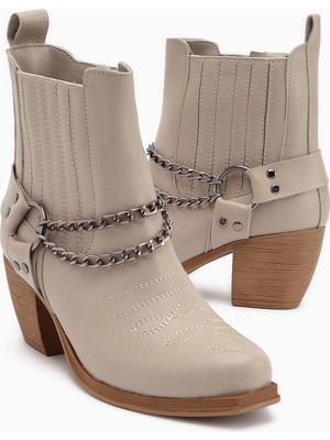 Limoya Deana Bej Nakışlı Kadın Western Bot