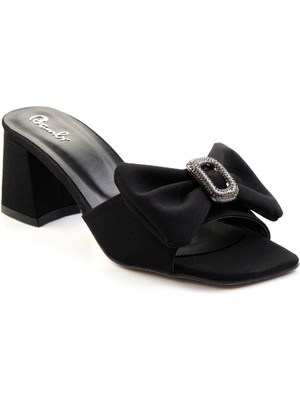 Seçkin Trend Niyyar Siyah Cilt Topuklu Terlik