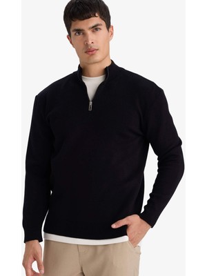 DeFacto Standart Fit Fermuarlı Dik Yaka Triko Kazak G5283AX25WN