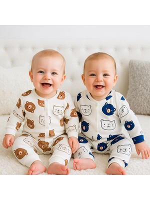 Aki Moda Kids Erkek Bebek Yeni Doğan 1-3-6 Ay Ayıcık Desenli Pamuklu 2li Yenidoğan Kıyafet