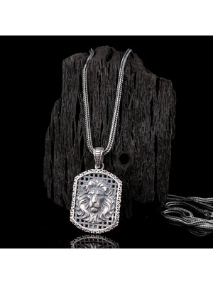 925 Ayar Gümüş Aslan Motifli Unisex Model Kolye
