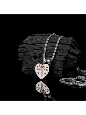925 Ayar Gümüş Kalp Anahtar Motifli Unisex Model Kolye