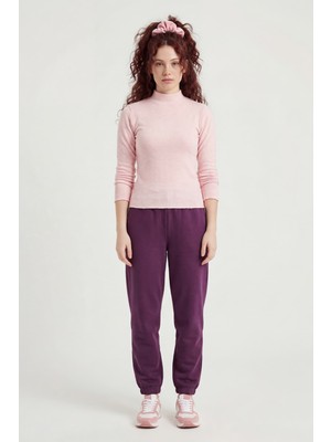 defy's Kadın Pamuklu Yarım Balıkçı Likralı Esnek Bluz Pembe