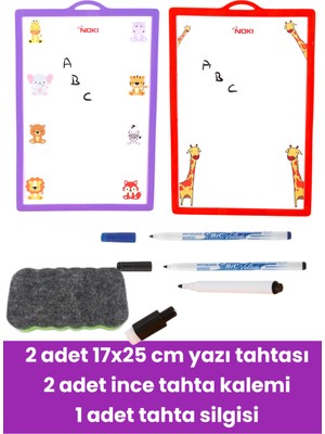 Feyza Design Iki Adet 17X25 cm Yazı Tahtası, Ince Tahta Kalemler ve Silgi Seti
