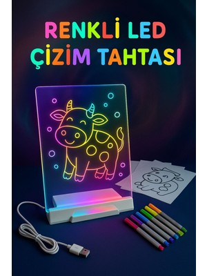LED Işıklı Çizim ve Boyama Tahtası, Stand ve 6 Kalem Hediyeli