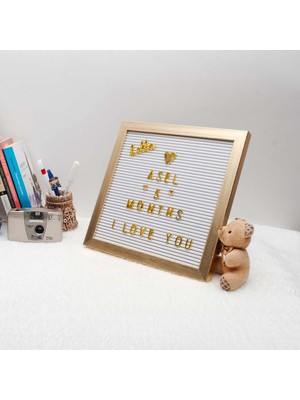 Feyza Design Gold Yazı Panosu ve Harf Seti, Ahşap Çerçeve ile Şık Dekorasyon