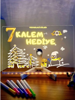 Feyza Design LED Işıklı Yazı Çizim Tahtası, 7 Kalem ve Stant Hediye, Eğitici Not