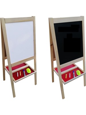 Çift Taraflı Ahşap Çocuk Yazı Tahtası 110X45 cm Kalem, Silgi, Tebeşir Hediyeli