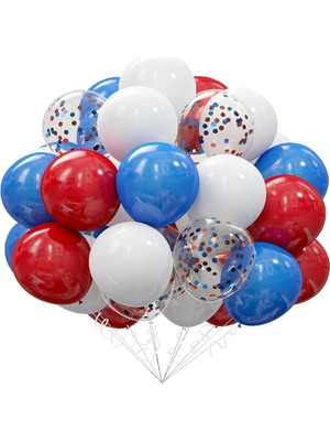 40 Parçalı Mavi Kırmızı Beyaz Şeffaf Balonlu Doğum Günü Süsü