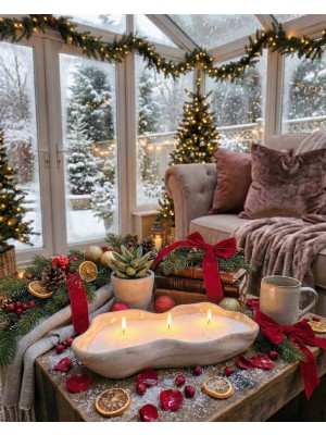 Dekorea El Yapımı mermer damarlı Kase – Beyaz İnci Tozu Mum