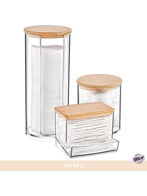 Ahşap Kapak Görünümlü 3'lü Organizer Seti, Şık ve Kullanışlı Makyaj Organizer