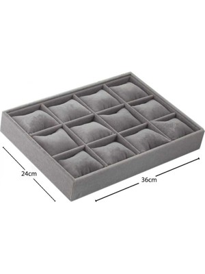 Yerli Üretim Süet Kumaş Füme Çekmeceli Saat ve Takı Kutusu, 34/24 cm