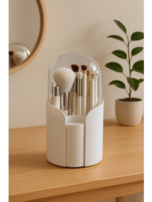 Pratik Makyaj Fırçası ve Pamuk Organizer Seti, Şık ve Kullanışlı Tasarım