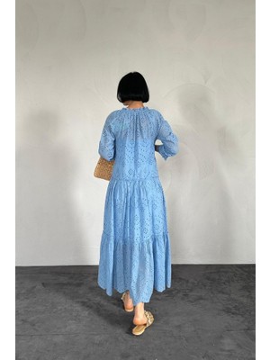 Bosel Mavi Dantelli New Elbise