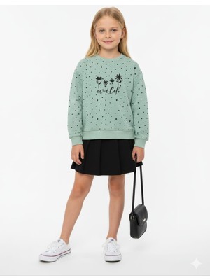 Dmb Kız Çocuk Yazılı Sweatshırt Lastikli Bel Şort Etek Takım