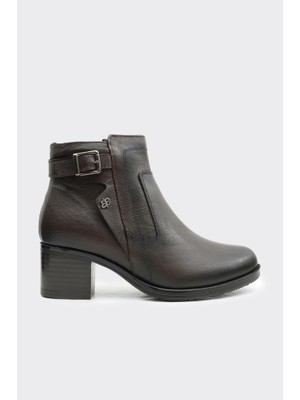 Derinet Kısa Topuklu Hakiki Deri Fermuarlı Kadın Bot