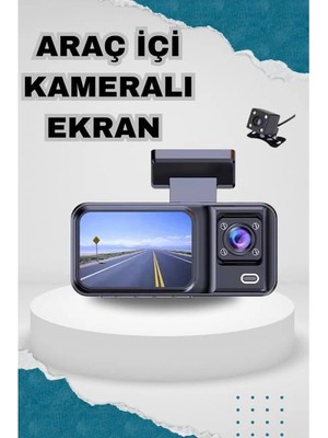 Pazarcan Araç Kamerası - 3 Kameralı Wifi Ön , Iç ve Arka Full Hd Dvr Araç Içi Ekranlı