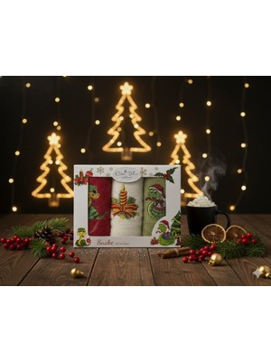 Yılbaşı Yılan Sarılı Serisi %100 Pamuk 3’lü El Havlusu Seti 30X50 cm – Kutulu