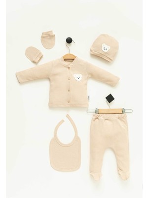 NEU KIDS Hastane Çıkışı 100% Pamuk Ayıcık Süzene Nakışlı Yenidoğan 5li Set Bebek Kıyafeti