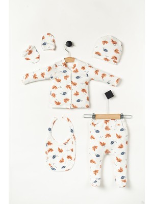 NEU KIDS Hastane Çıkış Seti Raporlu %100 Pamuk Yapraklı 5'li Set Yenidoğan Bebek Kıyafetleri - Hediye Paketli