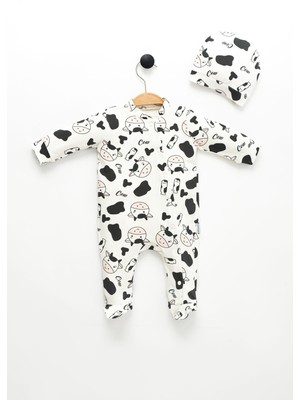 NEU KIDS Unisex Bebek Cow Baskılı Şapkalı Uyku Tulumu 2 Parça 0-3,0-6 Ay