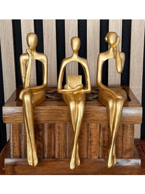 Modern Soyut Düşünür Heykel Seti (3’lü) | Büyük Boy Reçine Ev & Ofis Dekoru | Myk Hediye ve Sanat Atölyesi