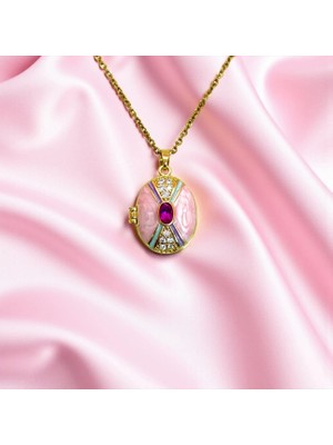 Stainless "aura" Lüks Pembe Mine ve Kırmızı Zümrüt Kilit Kolye