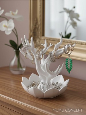 Şık Beyaz Takı Standı, Yüzük, Küpe, Bileklik Organizeri, Dekoratif Tasarım